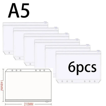 Binder Pockets A5 A6 A7 6 Holes Zipper Binder Pouch Folders 6-Ring Notebook Loose Leaf Bags Waterproof PVC Document Filing Bags SuSu Education Factory Store