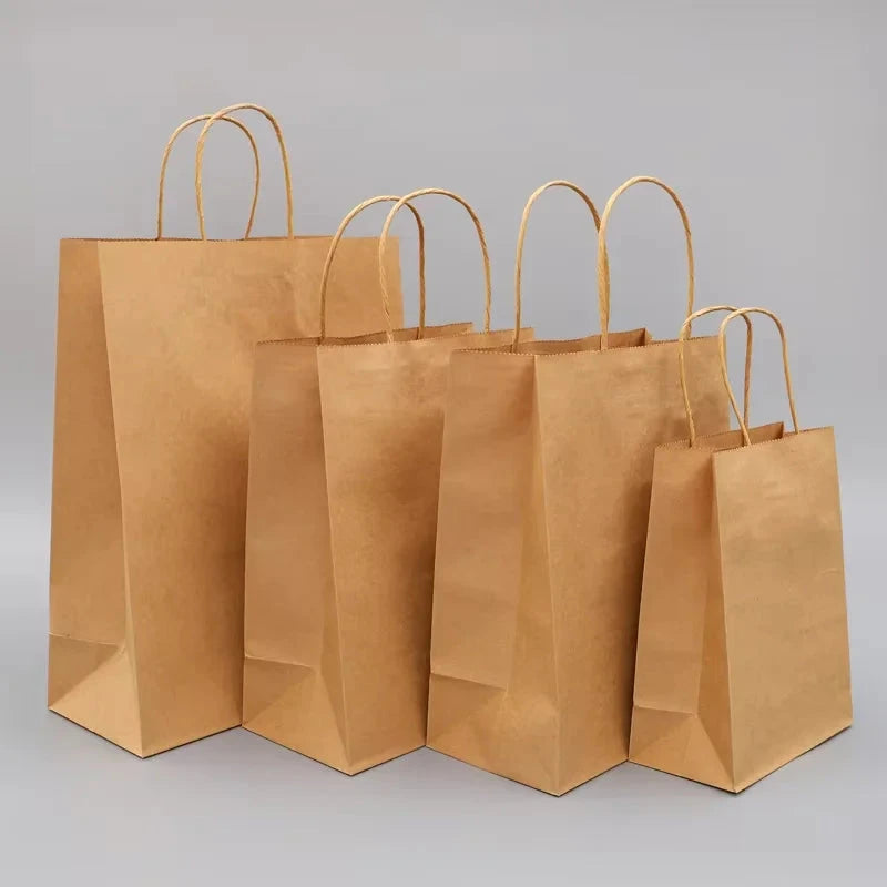 10/25/50pcs/lot Kraft Paper Bag with Handles Gift Packing Bags for Store Clothes Wedding Christmas Supplies Handbags Shop1104188054 Store