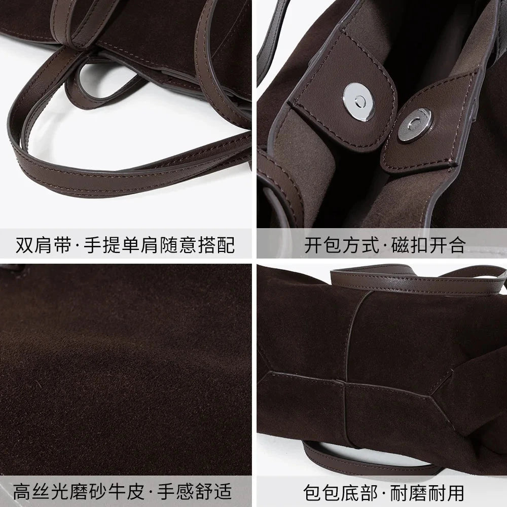 Leather women's bag with high-end design, tote bag for commuting, large capacity handheld women's shoulder bag Bag Store Store