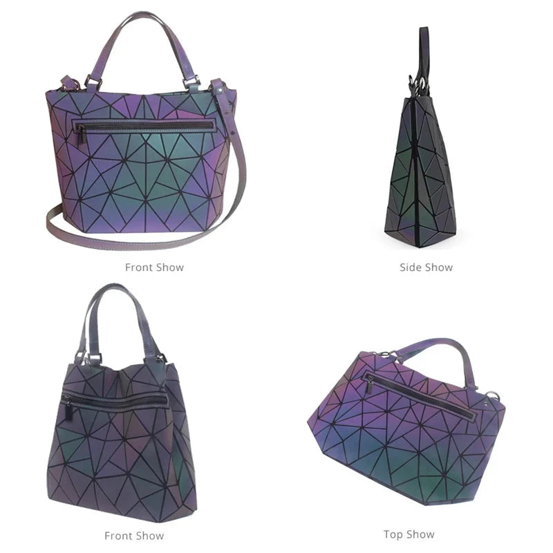 Set Women Handbag Tote Purse 2Pcs Geometric Folding Shoulder Bags Female Crossbody Bag Ladies Luminous Bucket Bag Handbags Shop1105169510 Store