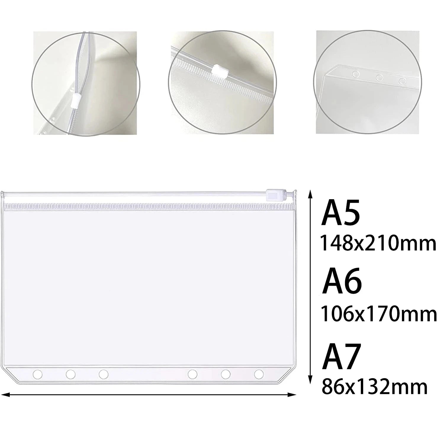 Binder Pockets A5 A6 A7 6 Holes Zipper Binder Pouch Folders 6-Ring Notebook Loose Leaf Bags Waterproof PVC Document Filing Bags SuSu Education Factory Store