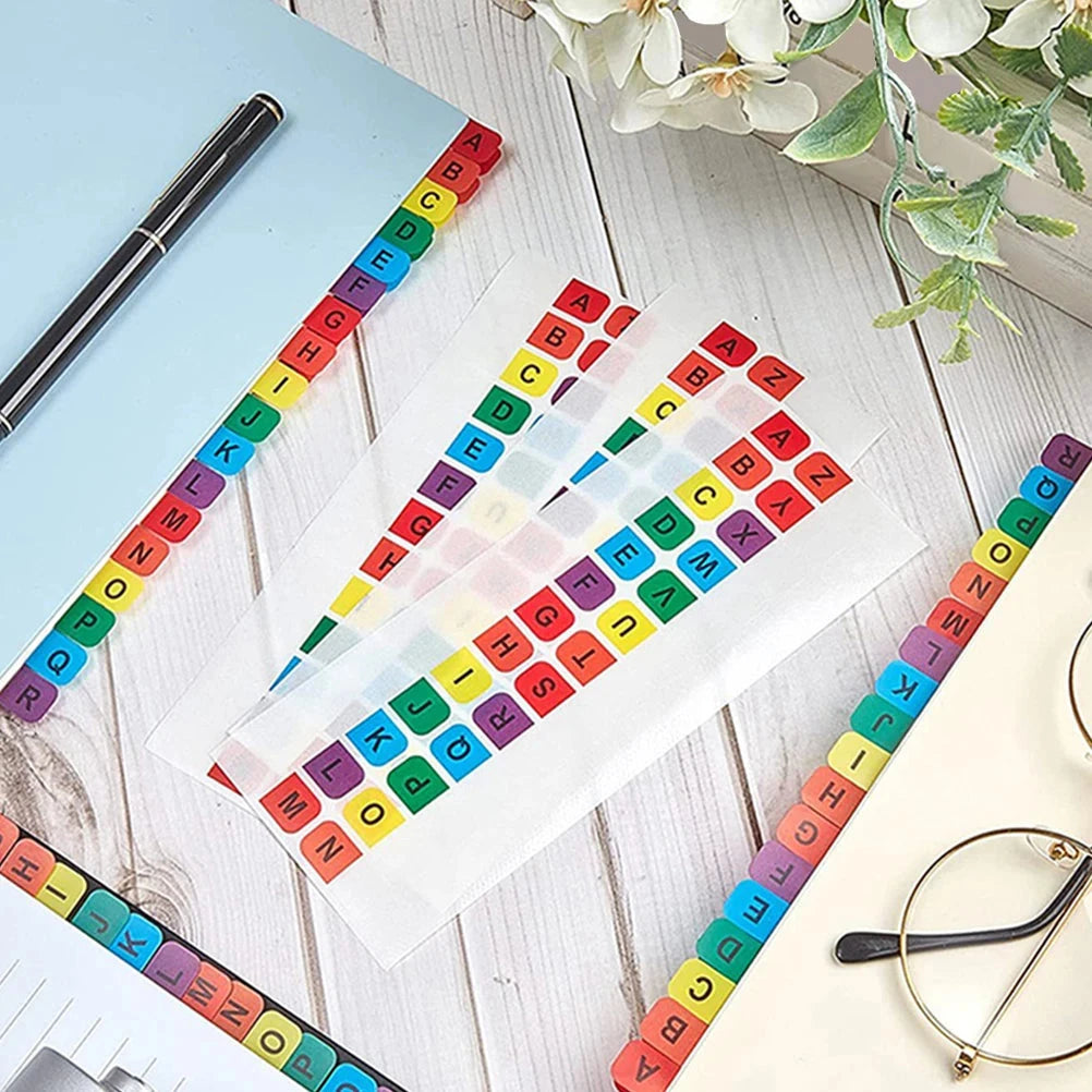 10 Sheets Alphabet Index Label Stickers Colorful Waterproof Small Strips Paging Mark Index Notes Notepad Page Markers Office DIY Store
