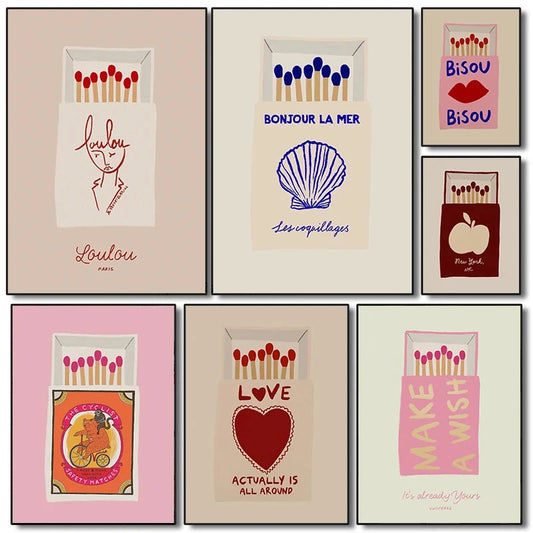 Vintage Matchbox Poster Trendy Bar Cart Art Prints Canvas Painting Matchbox Wall Art Pictures Home Modern Living Room Decoration Nenadovic Decor Official Store