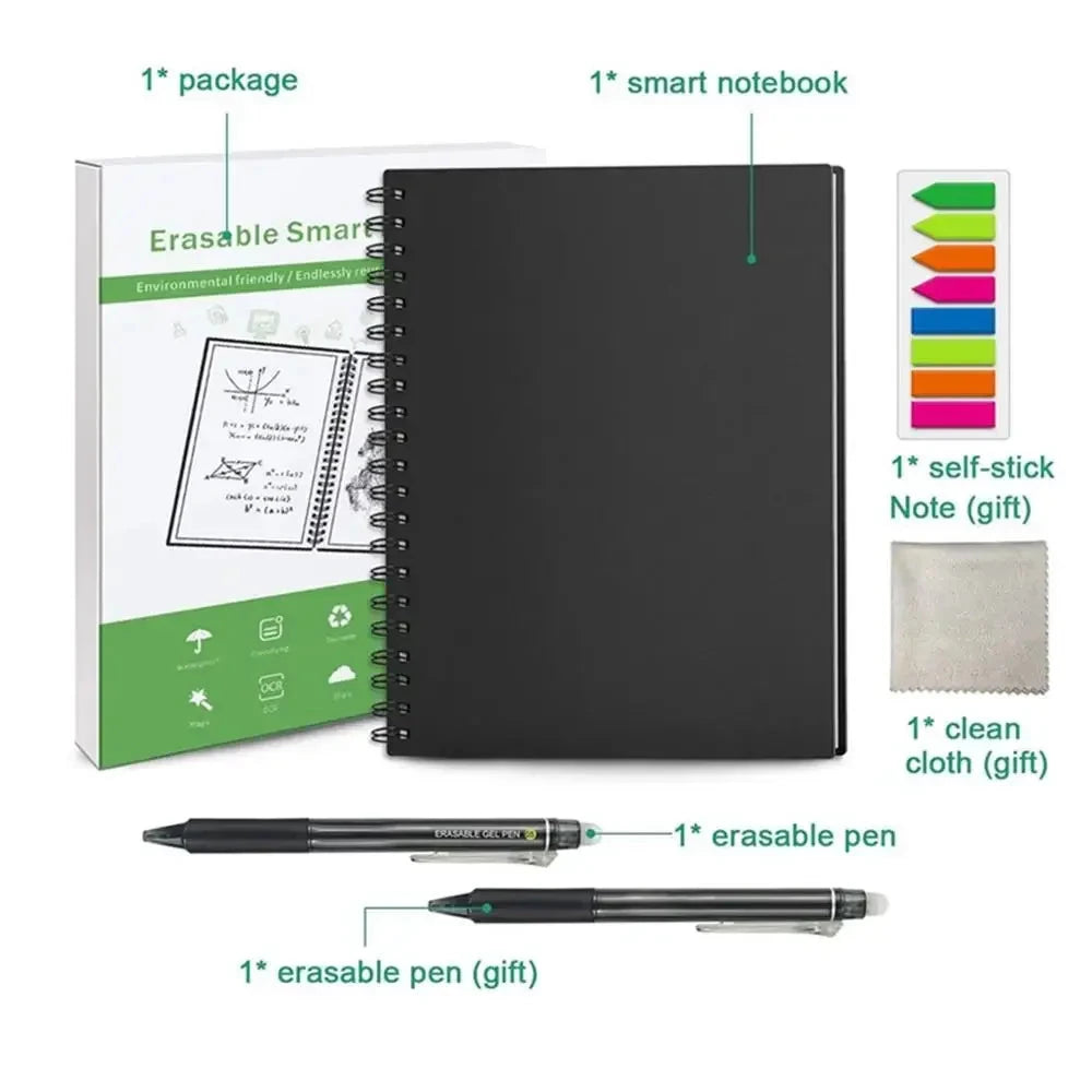 HOMESTEC A4 Reusable Erasable Notebook With Pen&Cloth Microwave Heating Waterproof Notepad Office School Smart Notebook HOMESTEC Stationery Store